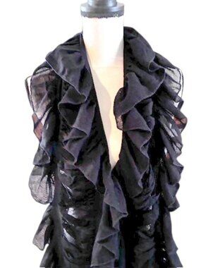 White House Black Market Long Black Ruffle Scarf